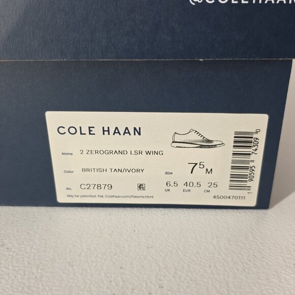Cole Haan 2 Zerogrand LSR Wing British Tan/Ivory Mens 7.5 M New In Box